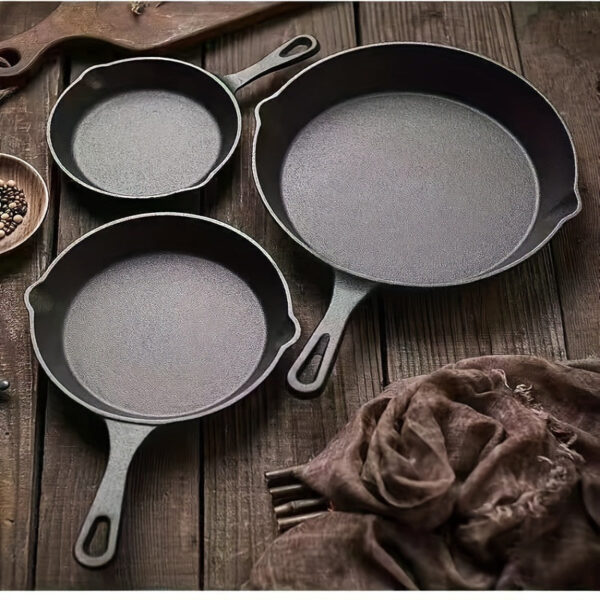 3-Piece Cast Iron Skillet Set - Pre-Seasoned Non-Stick Frying Pans with Drip-Spouts - Perfect for Oven, Stovetop, and Camping - Sturdy, Heat-Retaining Cookware for Indoor & Outdoor Adventures