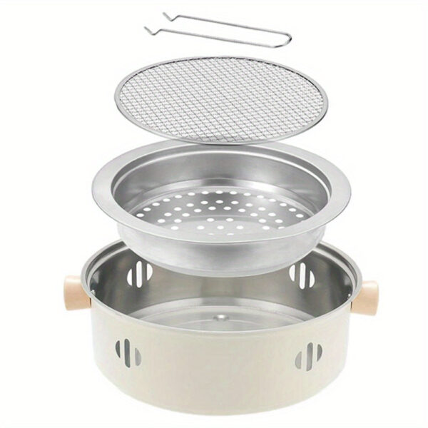 1set Portable Stainless Steel Tabletop BBQ Grill Pan - Durable, Compact, and Convenient Outdoor Grilling Solution with Grill Net - Essential Kitchen Supplies and BBQ Accessories for Household Use