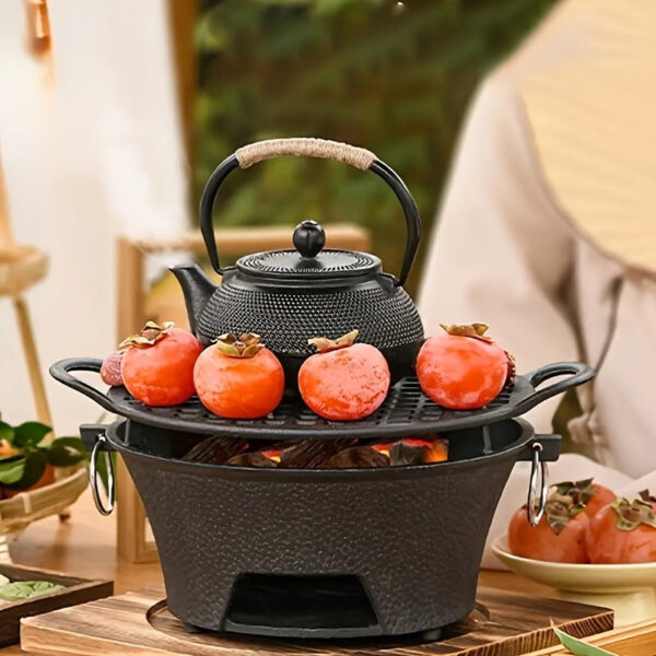 1pc Round Outdoor Cast Iron Charcoal Stove - Fire Pits for Tea Brewing, Grilling, Heating - Durable, Portable, No Ignition, Ideal for Camping, Backyard, Patio