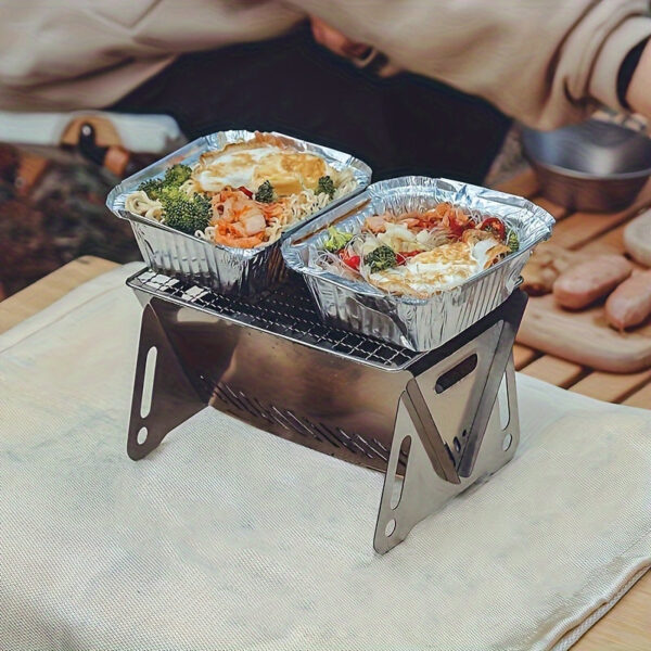 1pc Portable Camping Stove - Durable Stainless Steel Folding Wood Burning Stove with Grill Plate for Outdoor Adventures, Backpacking, and BBQ - Compact, Lightweight, and Easy to Carry