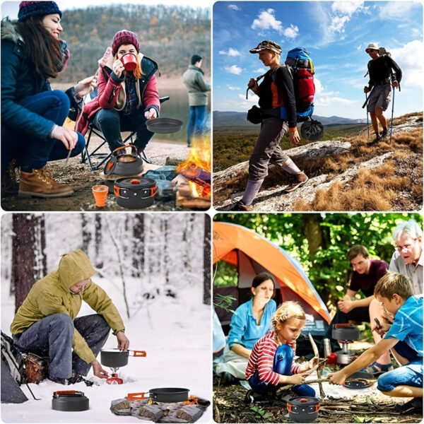 1set, Camping Pot And Pan Set For 2-3 People Use, Portable Cookware Tableware Set With Cooking Pot, Frying Pan, Kettle, Knives And Forks