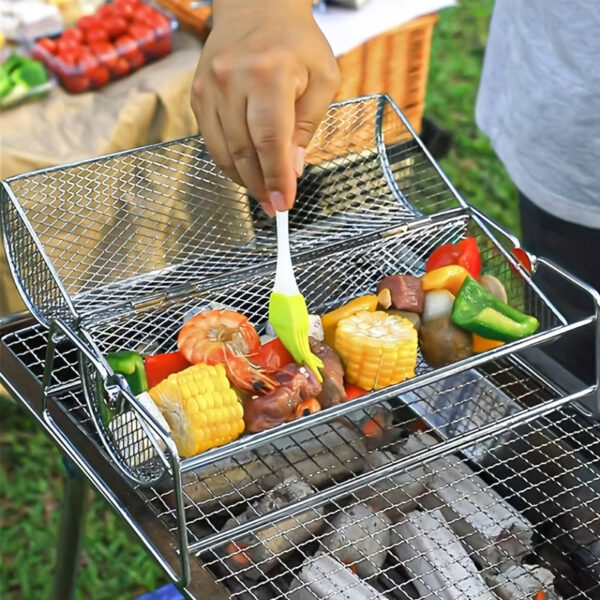 Stainless Steel Portable BBQ Grill Basket, Round Rotatable Barbecue Smoker Cage for Camping & Hiking, Uncharged Easy-Open Grilling Accessory, Ideal for Valentine's Day, Easter, Independence Day - 1 Pack
