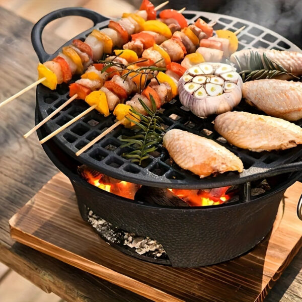 1pc Round Outdoor Cast Iron Charcoal Stove - Fire Pits for Tea Brewing, Grilling, Heating - Durable, Portable, No Ignition, Ideal for Camping, Backyard, Patio