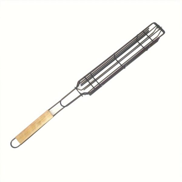 2/4pcs, Kebab Grilling Basket, Portable Stainless Steel Kebab Barbecue Grilling Basket, Hot Dog Barbecue Cage, Sausage Grill Tongs, Barbecue Tongs With Wooden Handle, Kebab Grilling Basket, Nonstick Kabob Grilling Baskets, BBQ Tool, BBQ Accessaries