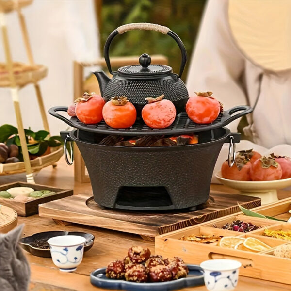 1pc Round Outdoor Cast Iron Charcoal Stove - Fire Pits for Tea Brewing, Grilling, Heating - Durable, Portable, No Ignition, Ideal for Camping, Backyard, Patio