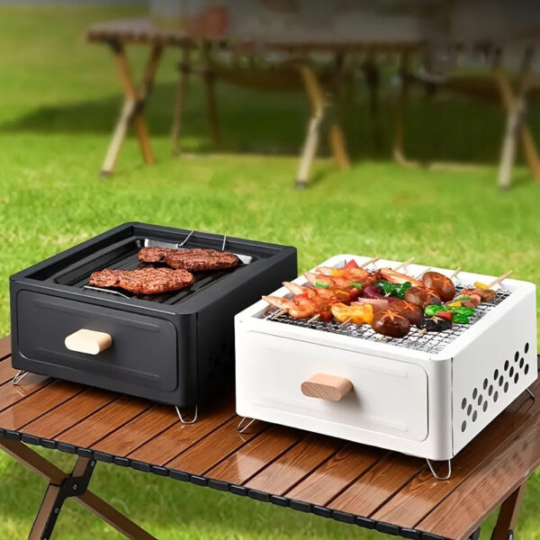 1pc Portable Square Charcoal Grill, Smokeless Outdoor Camping BBQ Stove, Compact Travel Barbecue Grill For Picnics & Tailgating
