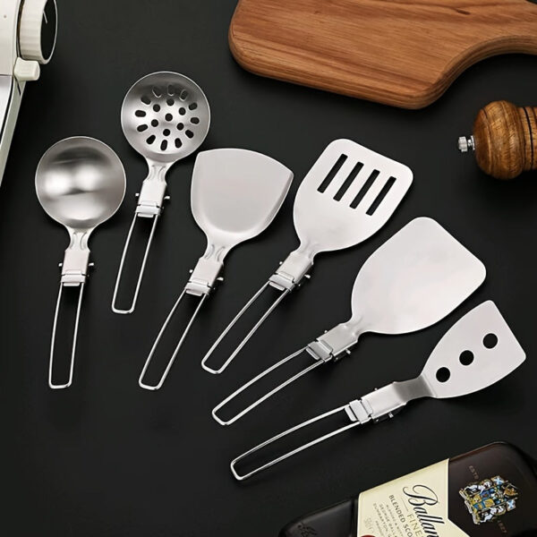 Outdoor Folding Kitchenware Set Camping And Traveling Portable 304 Stainless Steel Stir Fried Vegetable Pot Shovel Soup Spoon Meal Kitchenware