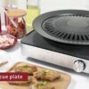 Cast Iron Korean-style Barbecue Grilling Plate - Non-stick Indoor & Outdoor Smokeless BBQ Tray for Meat and Vegetables - Compatible with Electric, Gas, Propane Stoves