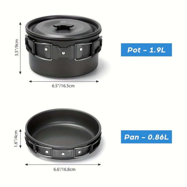 1set, Camping Pot And Pan Set For 2-3 People Use, Portable Cookware Tableware Set With Cooking Pot, Frying Pan, Kettle, Knives And Forks