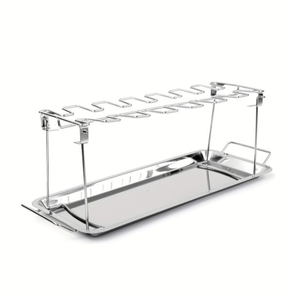 1set Stainless Steel Barbecue Grill Chicken Leg Rack + Tray Set/ Only 1pc Chicken Leg Rack, Outdoor Barbecue Rack Double-layer Vegetable Meat Rack, Kitchen Supplies, Kitchen Accessories, BBQ Accessories