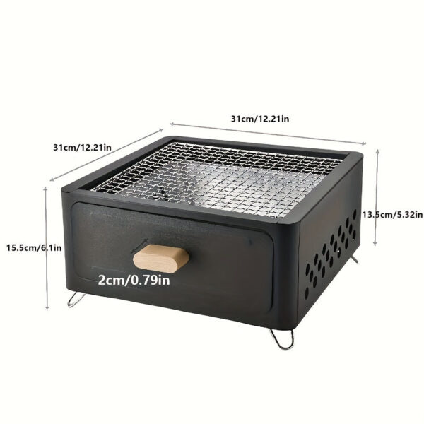 1pc Portable Square Charcoal Grill, Smokeless Outdoor Camping BBQ Stove, Compact Travel Barbecue Grill For Picnics & Tailgating