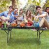 Folding Table with 2 Wing Panels, Camping Table with Mesh Desktop, Height Adjustable Folding Grill Table, Portable Outdoor Table for Picnic, Camping, BBQ, Beach