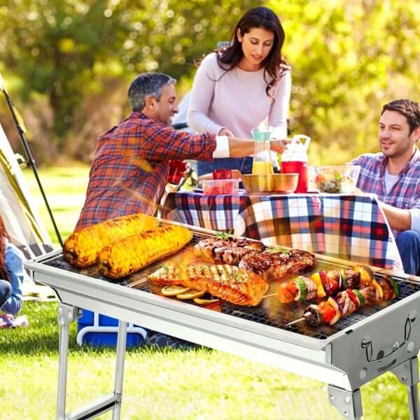 Stainless Steel Charcoal Grill Set - Portable, Foldable Design for Outdoor Cooking, Camping, Picnics & Travel - Durable BBQ Tools Kit