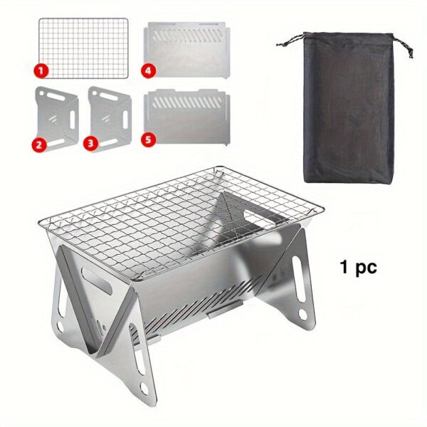 1pc Portable Camping Stove - Durable Stainless Steel Folding Wood Burning Stove with Grill Plate for Outdoor Adventures, Backpacking, and BBQ - Compact, Lightweight, and Easy to Carry