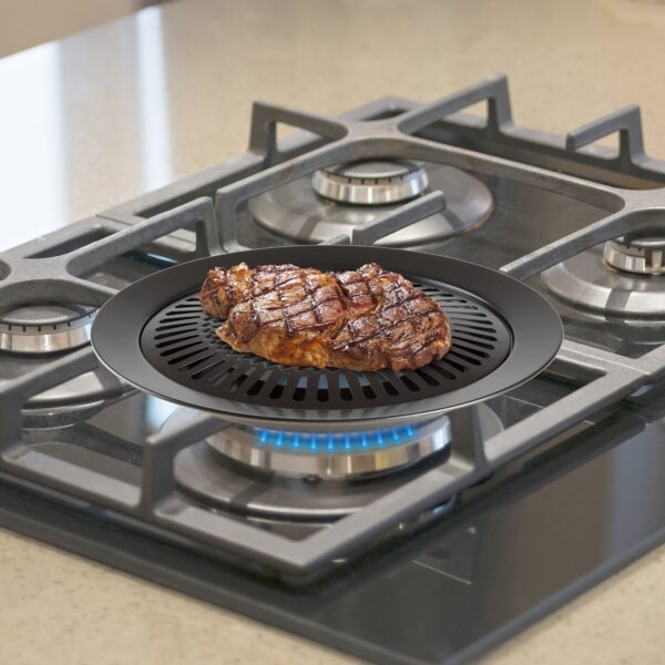 Cast Iron Korean-style Barbecue Grilling Plate - Non-stick Indoor & Outdoor Smokeless BBQ Tray for Meat and Vegetables - Compatible with Electric, Gas, Propane Stoves