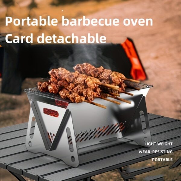 1pc Portable Camping Stove - Durable Stainless Steel Folding Wood Burning Stove with Grill Plate for Outdoor Adventures, Backpacking, and BBQ - Compact, Lightweight, and Easy to Carry