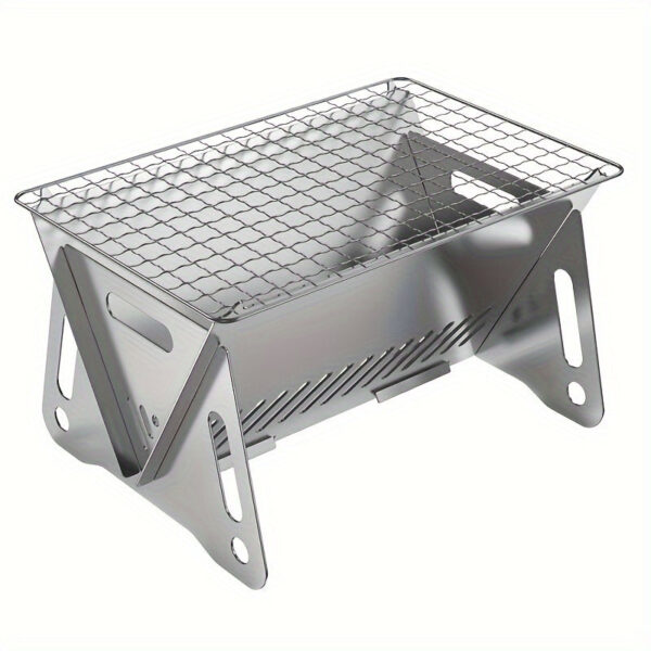 1pc Portable Camping Stove - Durable Stainless Steel Folding Wood Burning Stove with Grill Plate for Outdoor Adventures, Backpacking, and BBQ - Compact, Lightweight, and Easy to Carry